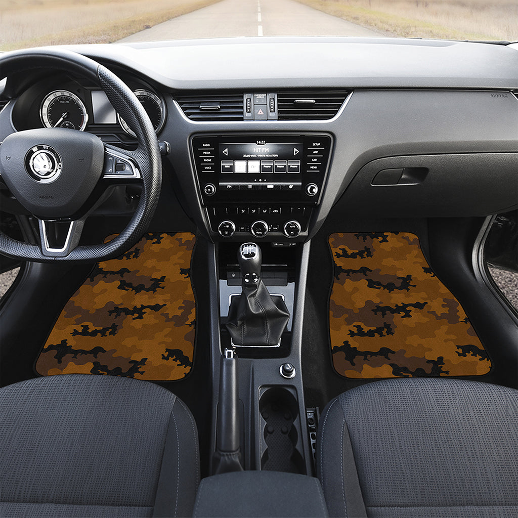 Dark Brown Camouflage Print Front and Back Car Floor Mats