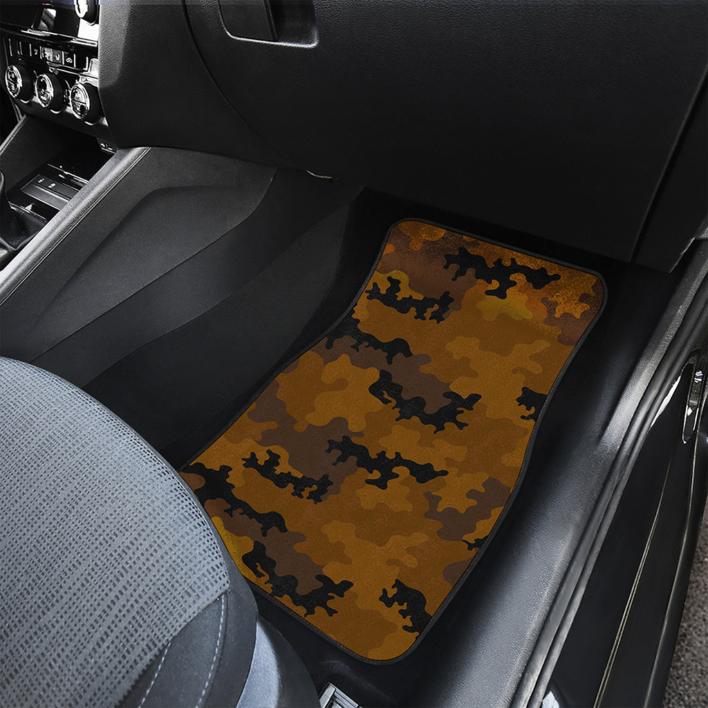 Dark Brown Camouflage Print Front and Back Car Floor Mats