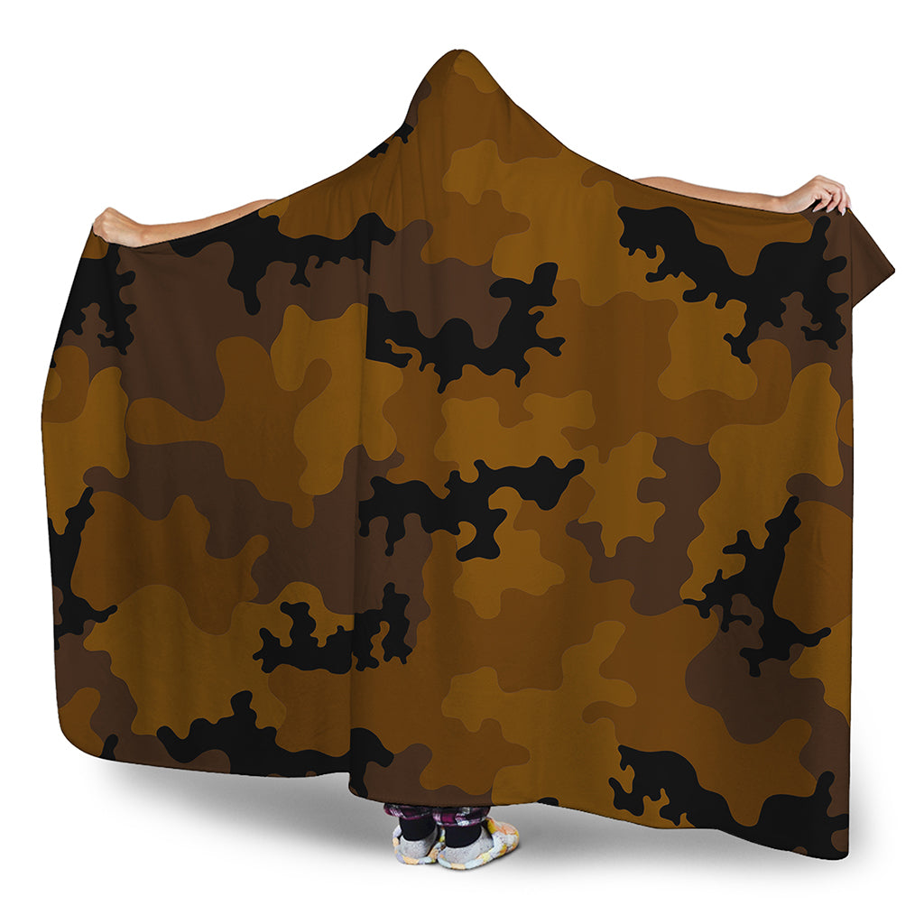 Dark Brown Camouflage Print Hooded Blanket