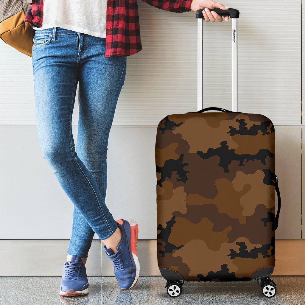 Dark Brown Camouflage Print Luggage Cover GearFrost