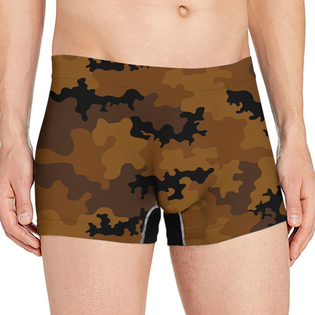 Dark Brown Camouflage Print Men's Boxer Briefs