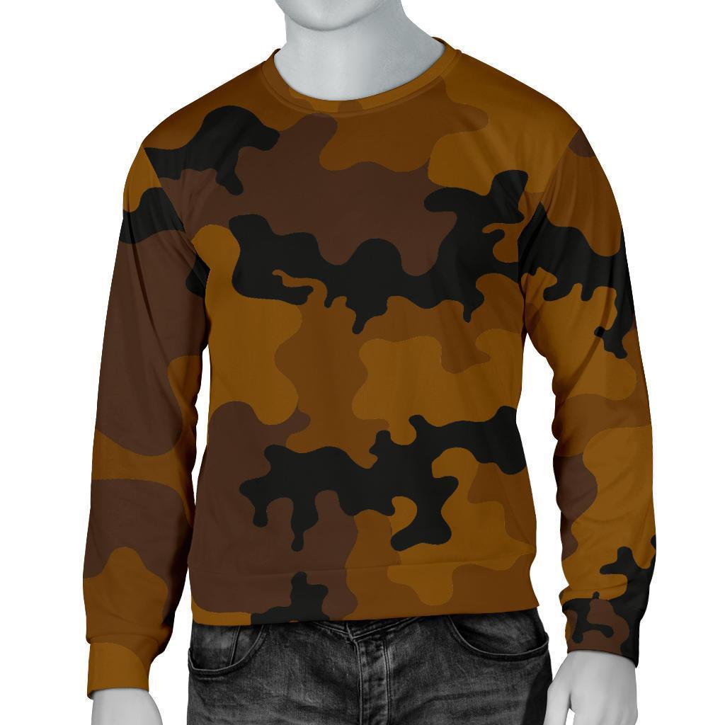 Dark Brown Camouflage Print Men's Crewneck Sweatshirt GearFrost