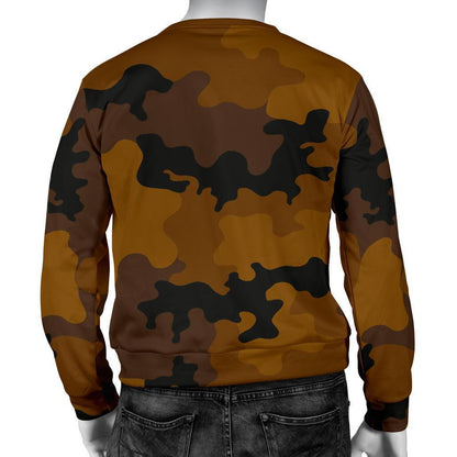 Dark Brown Camouflage Print Men's Crewneck Sweatshirt GearFrost