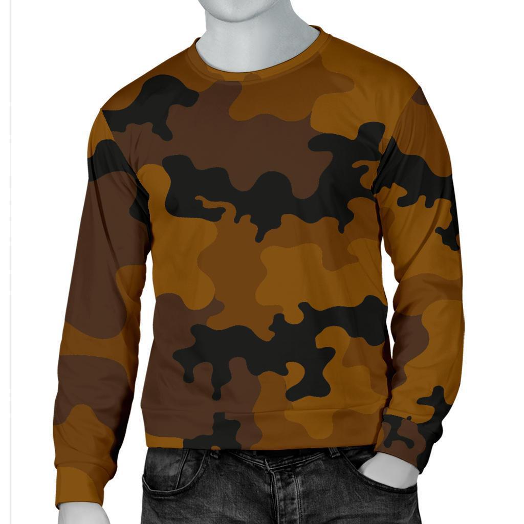 Dark Brown Camouflage Print Men's Crewneck Sweatshirt GearFrost