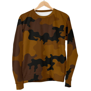 Dark Brown Camouflage Print Men's Crewneck Sweatshirt GearFrost
