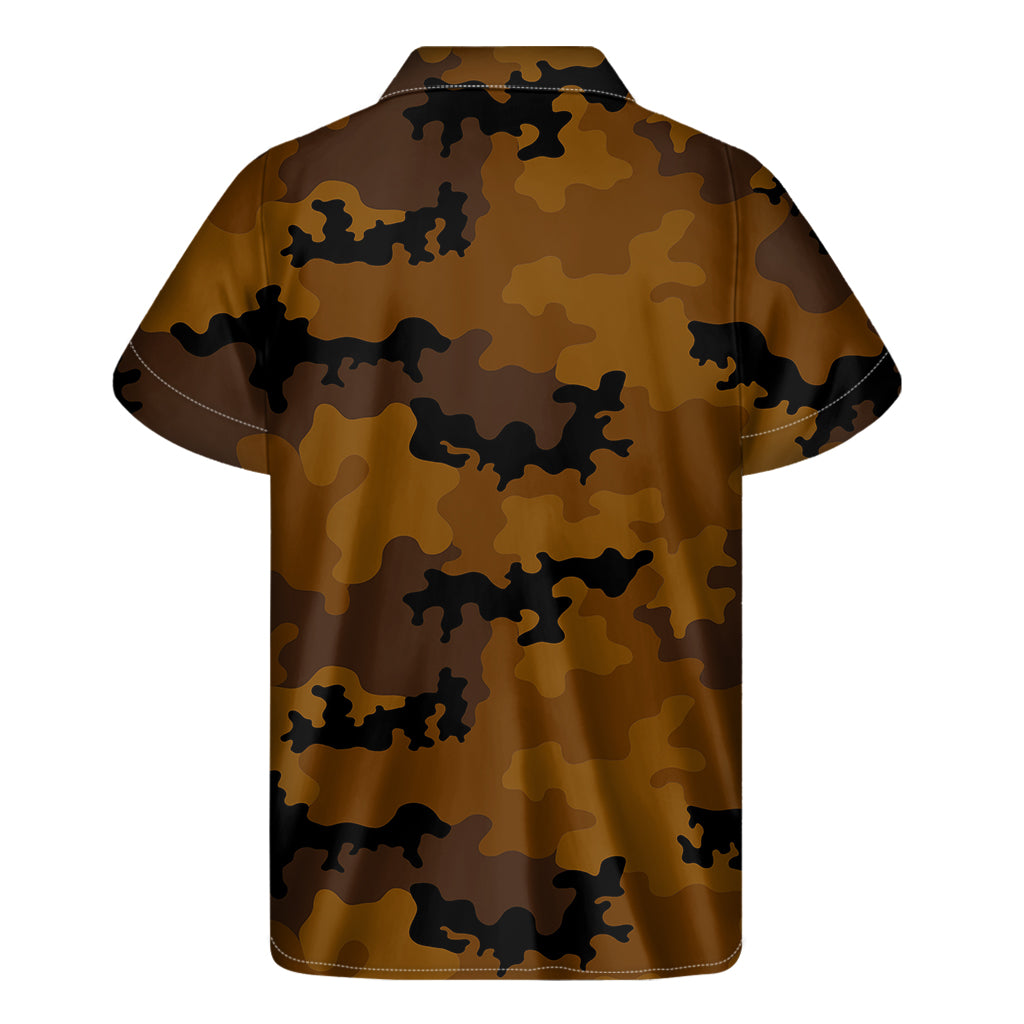 Dark Brown Camouflage Print Men's Short Sleeve Shirt