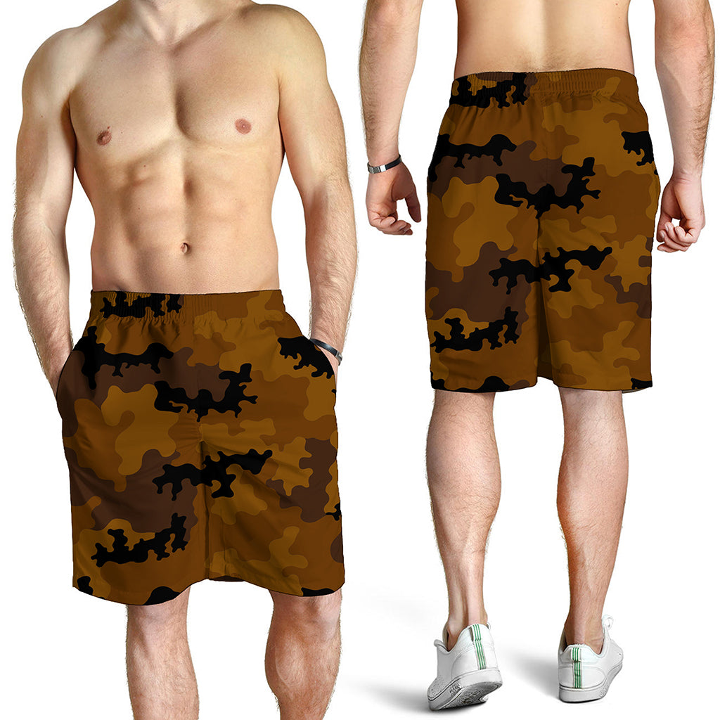 Dark Brown Camouflage Print Men's Shorts