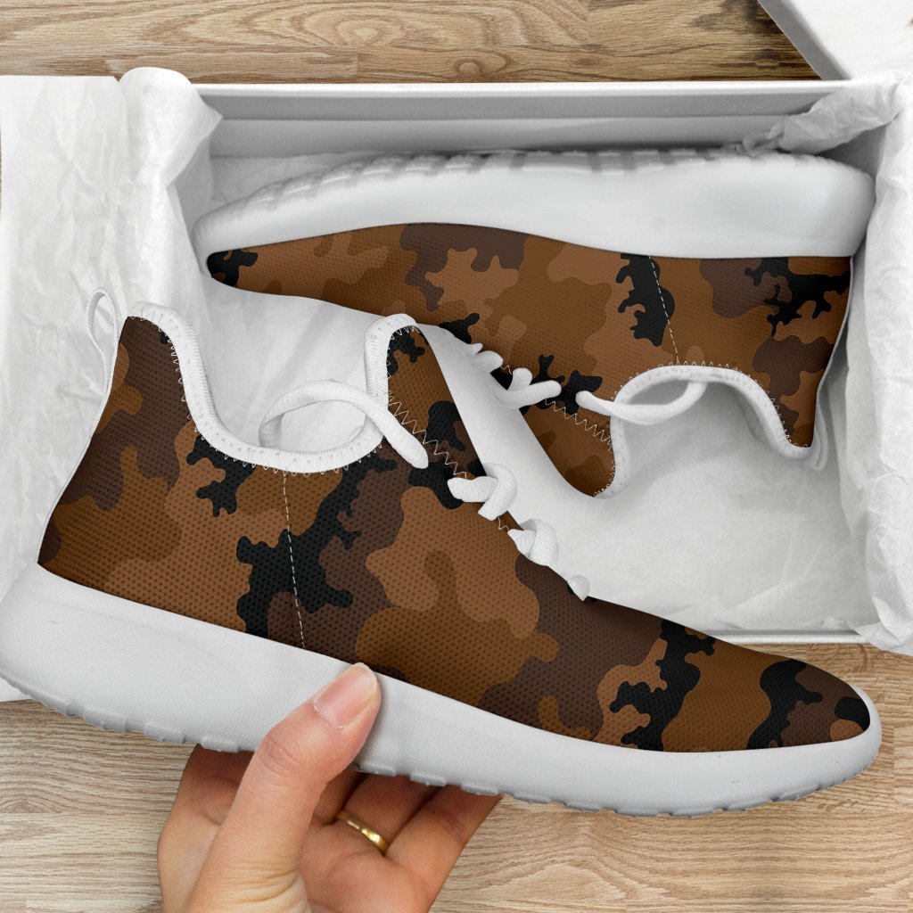 Dark Brown Camouflage Print Mesh Knit Shoes GearFrost