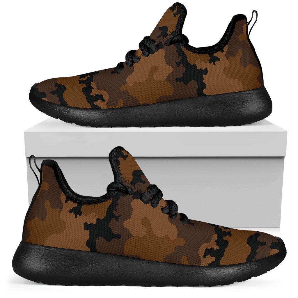 Dark Brown Camouflage Print Mesh Knit Shoes GearFrost