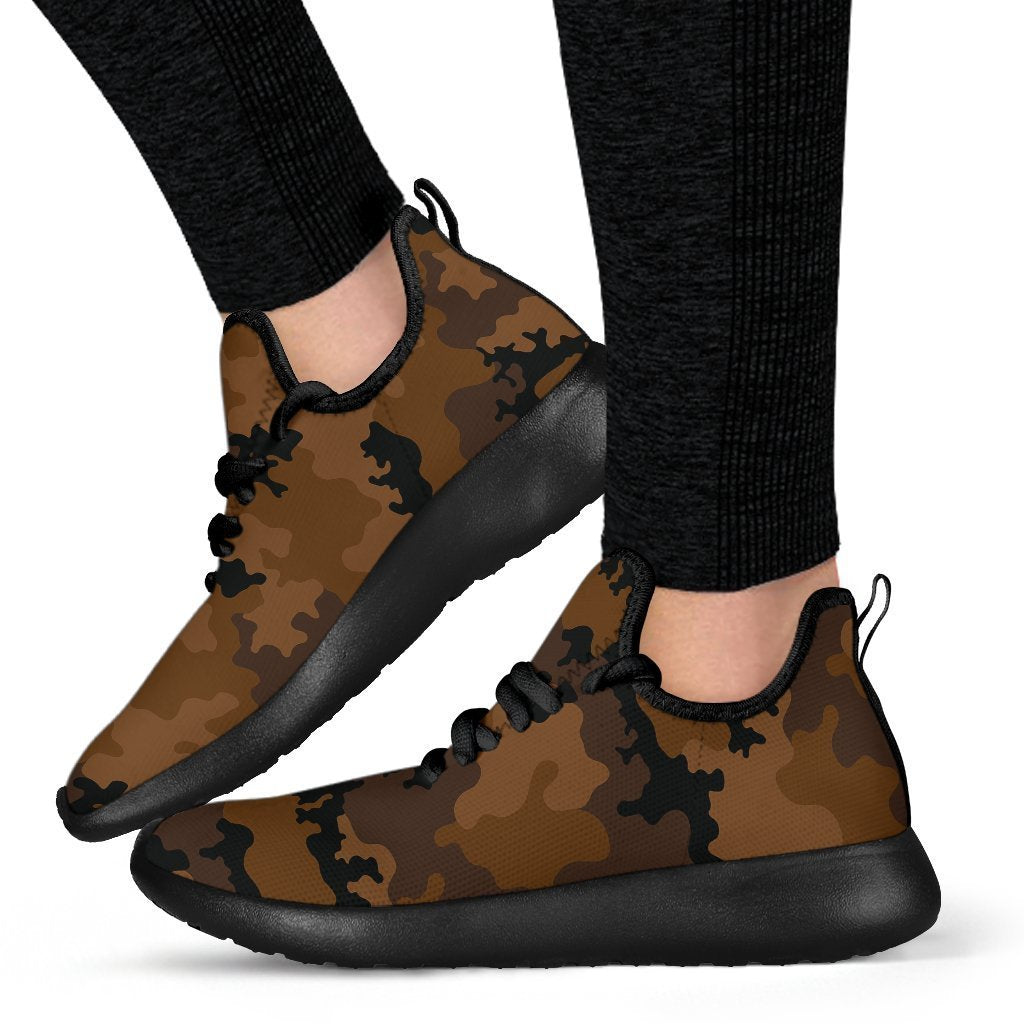 Dark Brown Camouflage Print Mesh Knit Shoes GearFrost