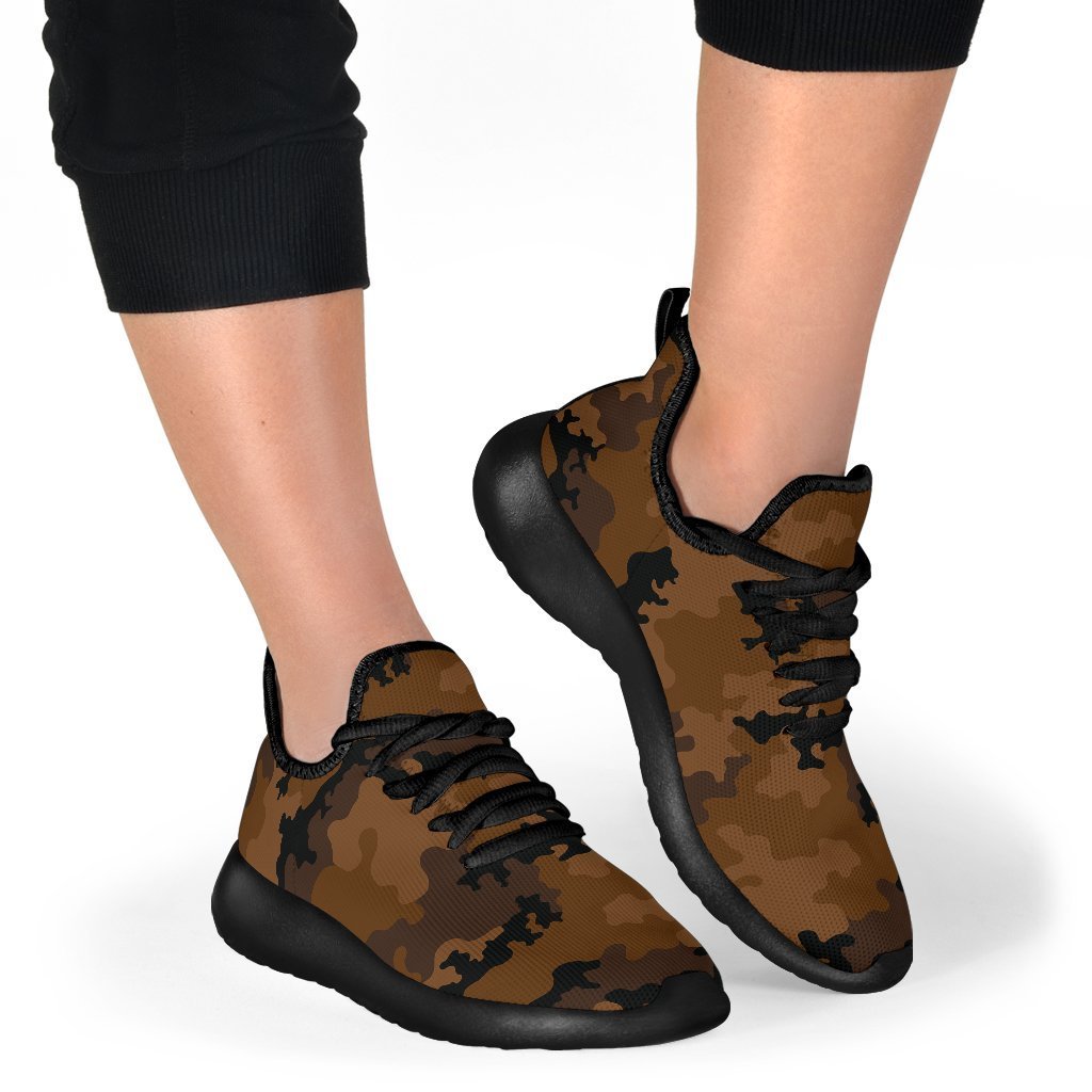Dark Brown Camouflage Print Mesh Knit Shoes GearFrost