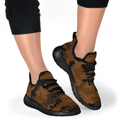 Dark Brown Camouflage Print Mesh Knit Shoes GearFrost
