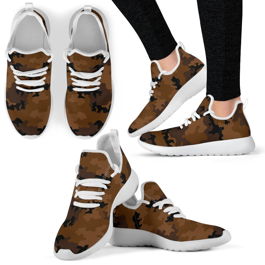 Dark Brown Camouflage Print Mesh Knit Shoes GearFrost