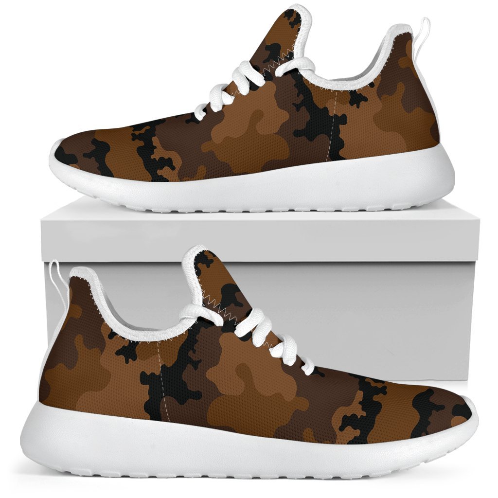 Dark Brown Camouflage Print Mesh Knit Shoes GearFrost