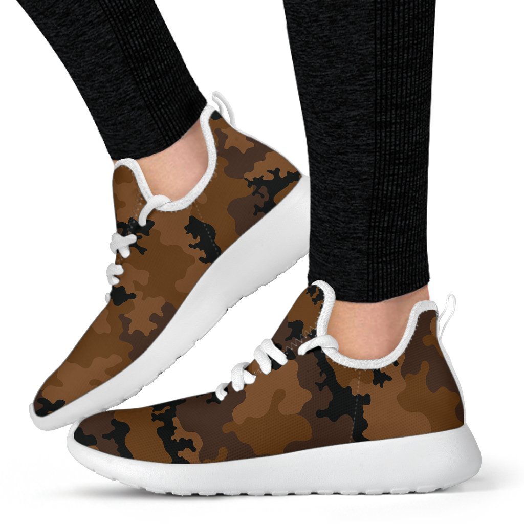 Dark Brown Camouflage Print Mesh Knit Shoes GearFrost