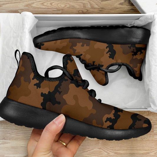 Dark Brown Camouflage Print Mesh Knit Shoes GearFrost