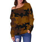 Dark Brown Camouflage Print Off Shoulder Sweatshirt GearFrost