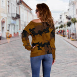 Dark Brown Camouflage Print Off Shoulder Sweatshirt GearFrost