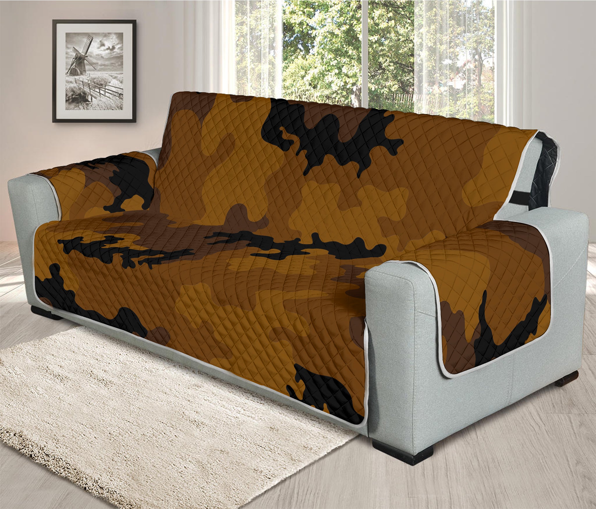 Dark Brown Camouflage Print Oversized Sofa Protector