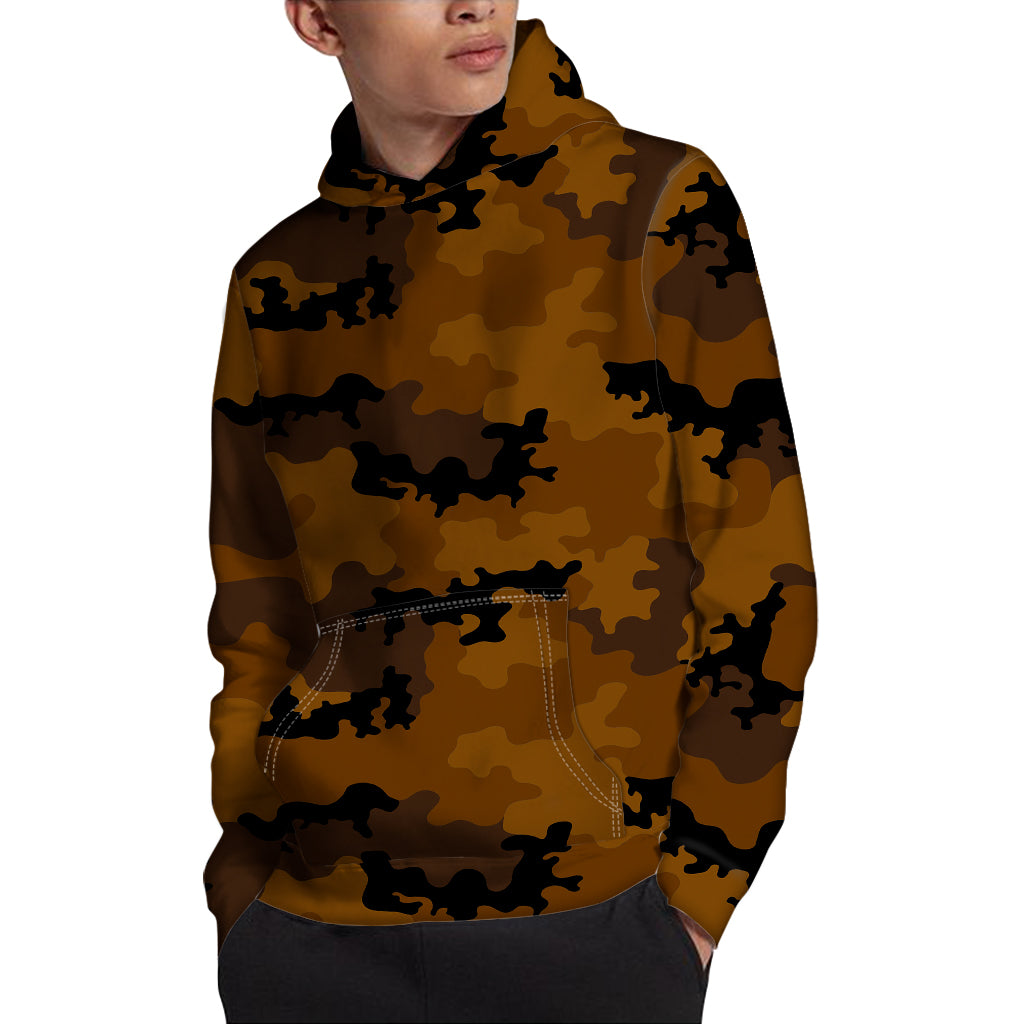 Dark Brown Camouflage Print Pullover Hoodie