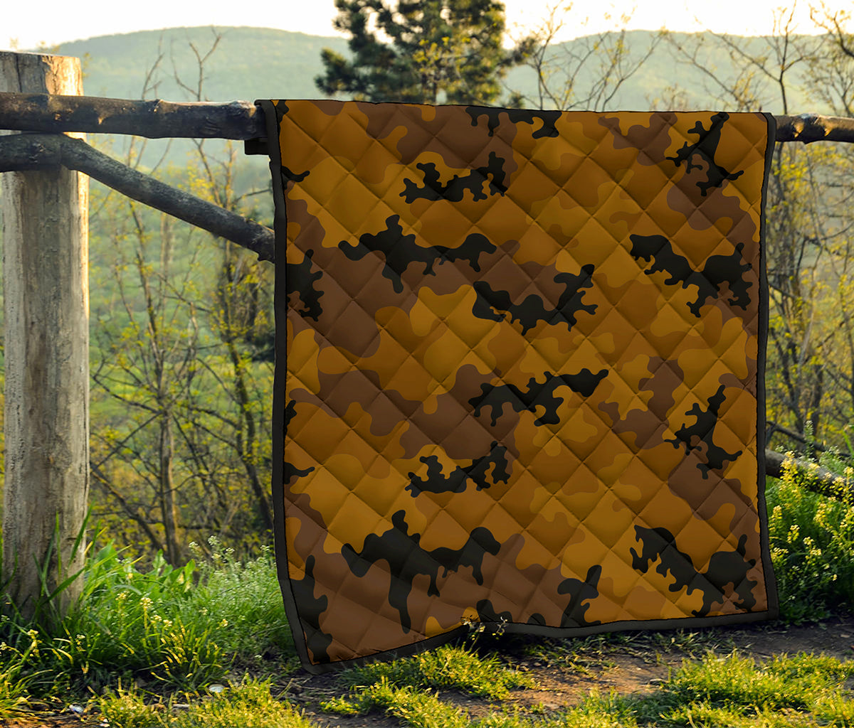 Dark Brown Camouflage Print Quilt