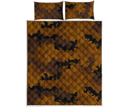 Dark Brown Camouflage Print Quilt Bed Set