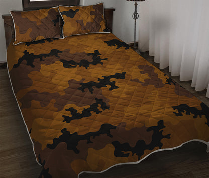 Dark Brown Camouflage Print Quilt Bed Set