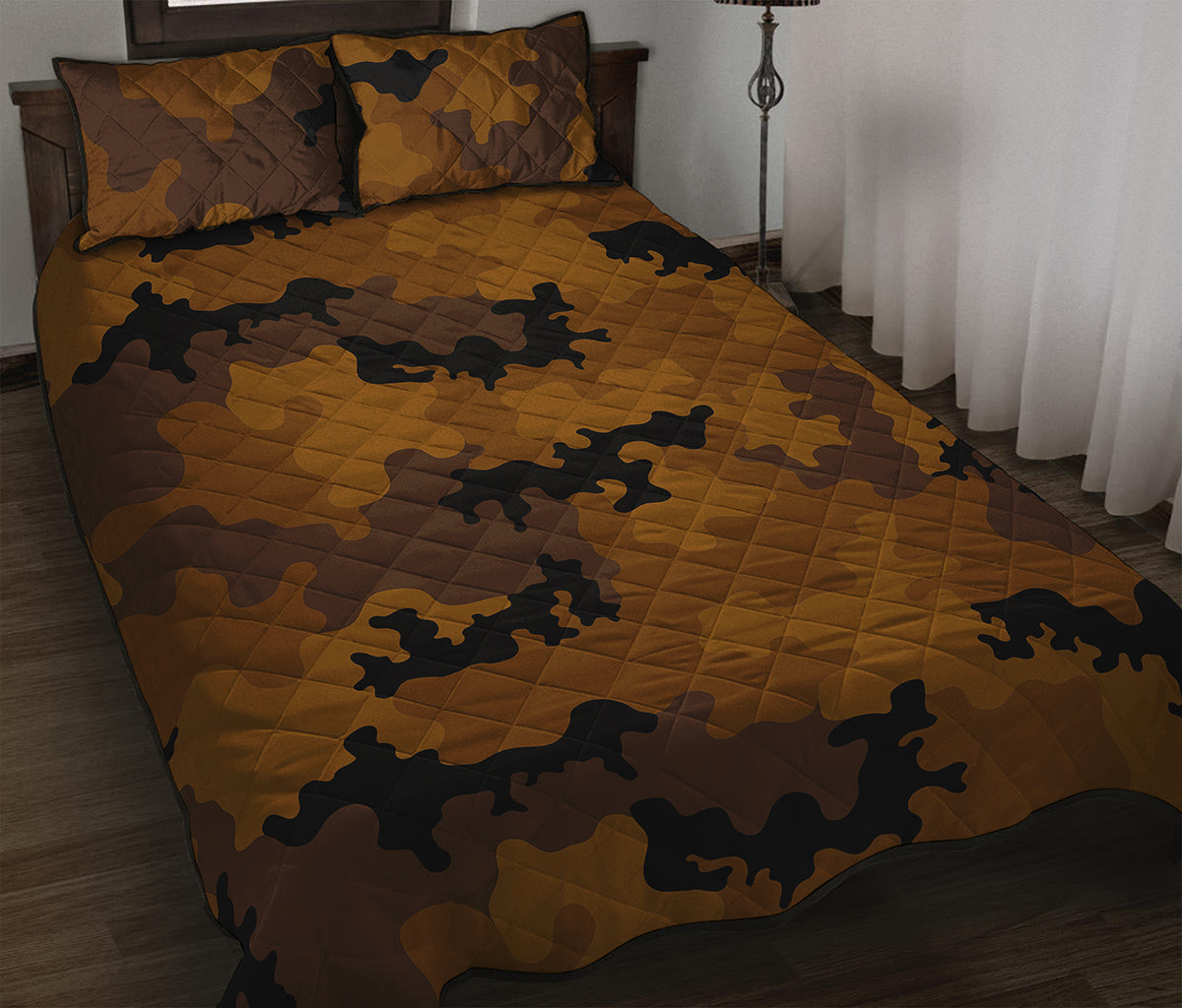Dark Brown Camouflage Print Quilt Bed Set