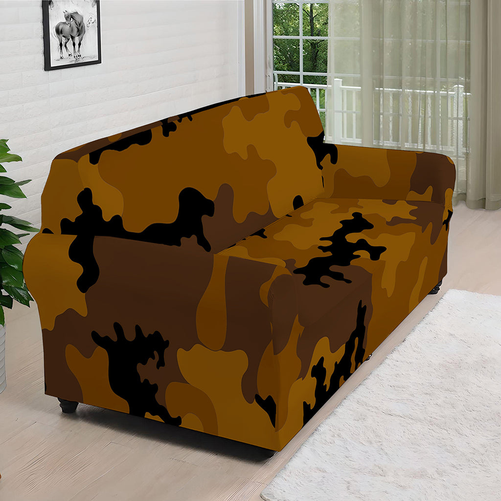 Dark Brown Camouflage Print Sofa Cover