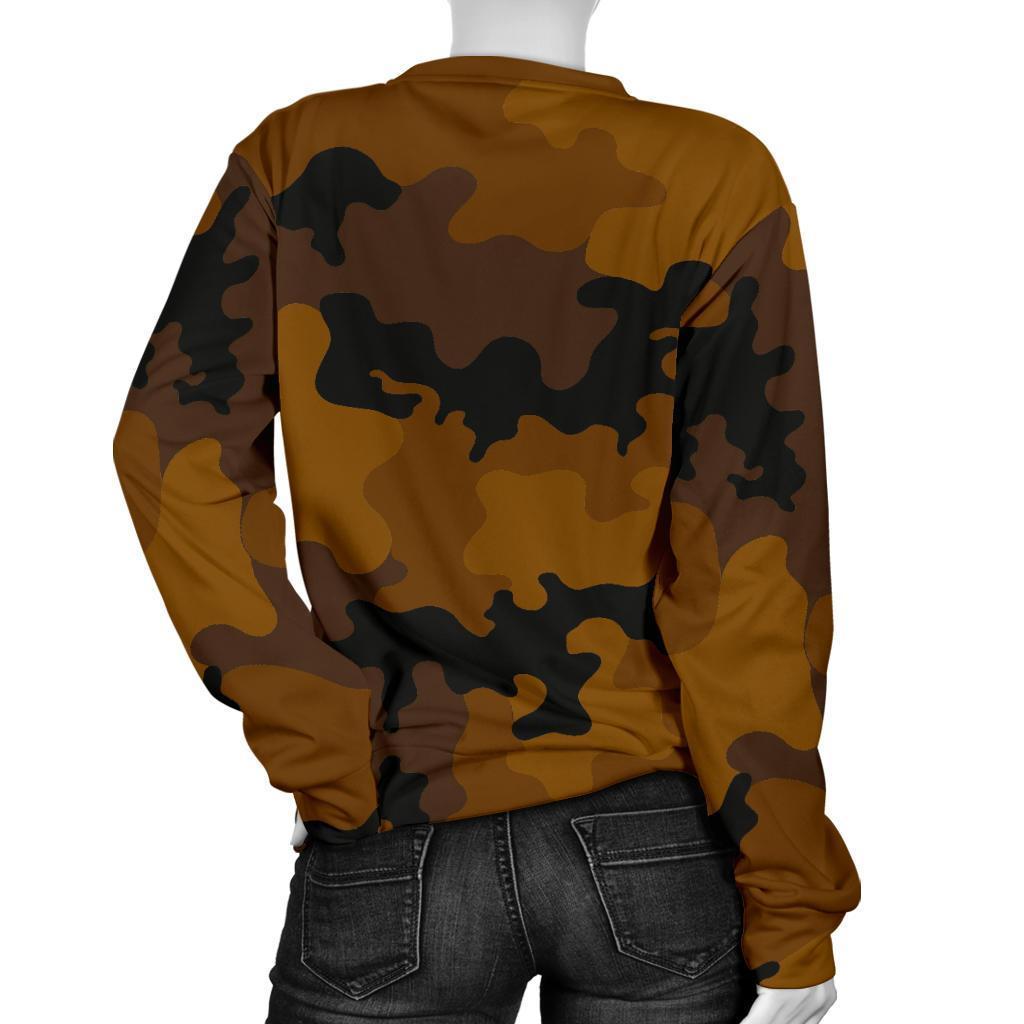 Dark Brown Camouflage Print Women's Crewneck Sweatshirt GearFrost