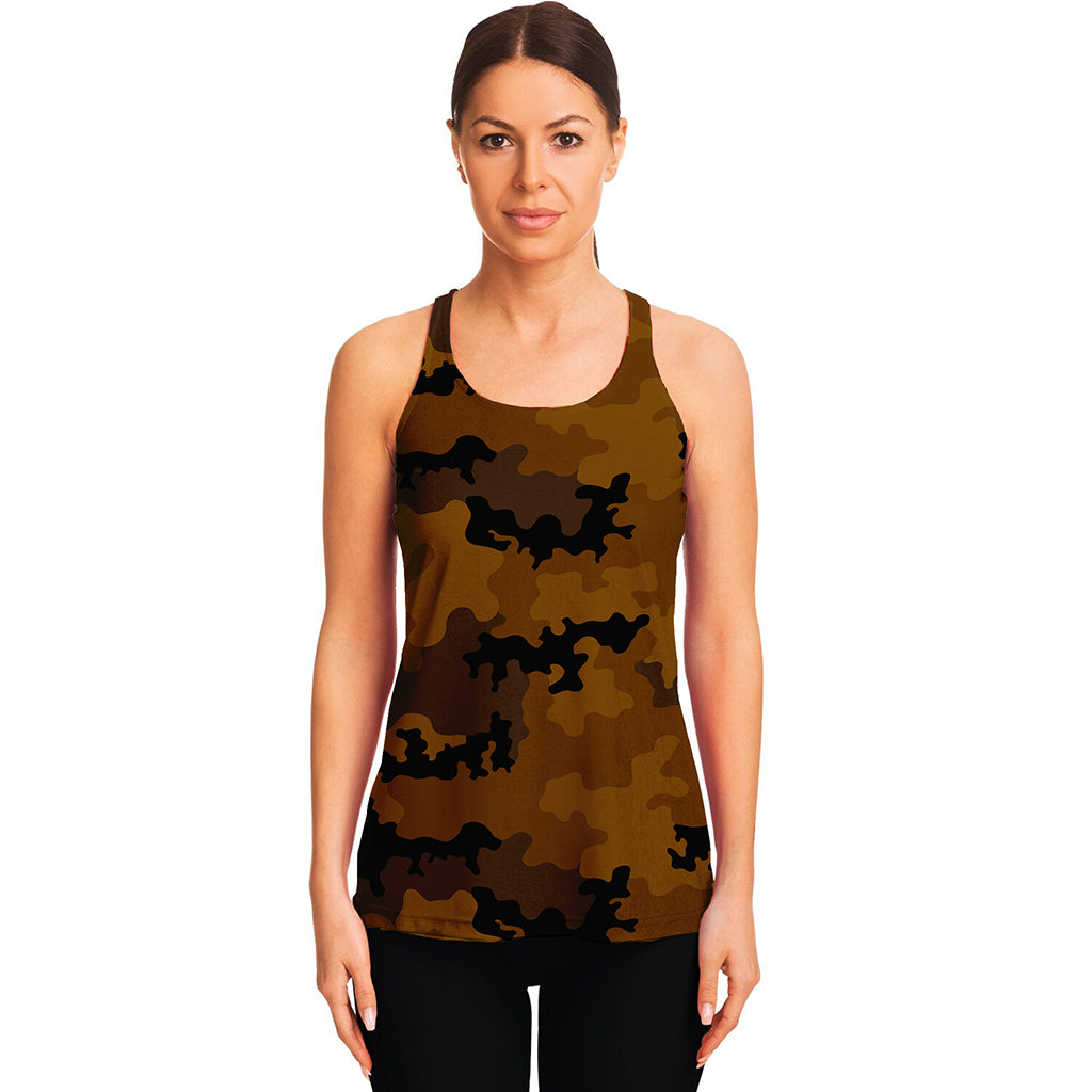 Dark Brown Camouflage Print Women's Racerback Tank Top