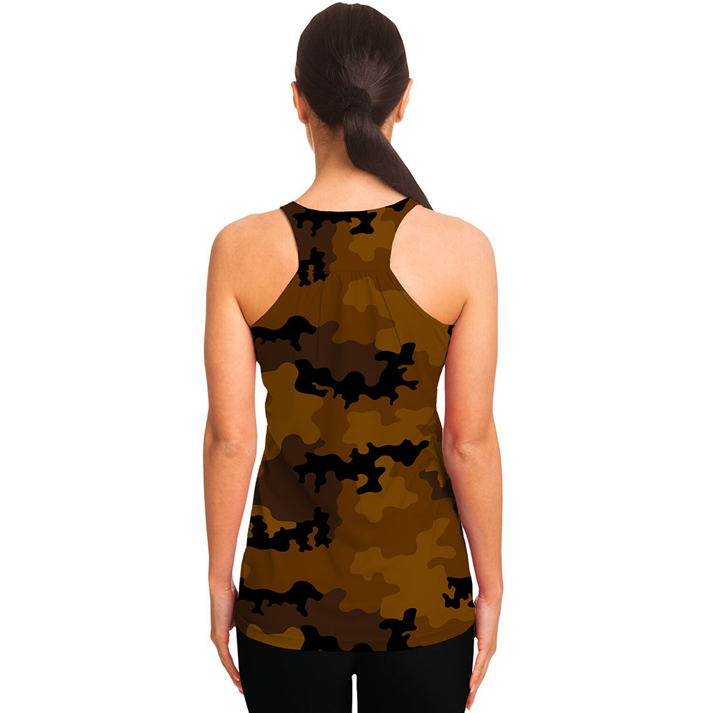 Dark Brown Camouflage Print Women's Racerback Tank Top