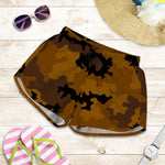 Dark Brown Camouflage Print Women's Shorts