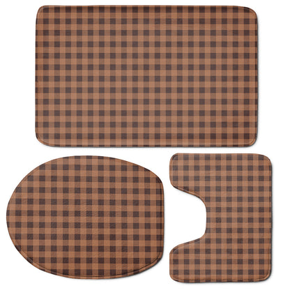 Dark Brown Check Pattern Print 3 Piece Bath Mat Set