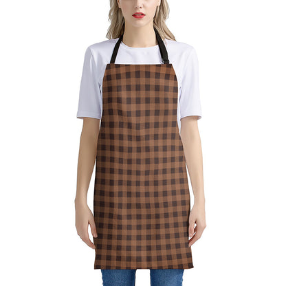 Dark Brown Check Pattern Print Apron