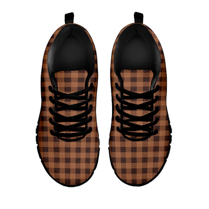Dark Brown Check Pattern Print Black Sneakers