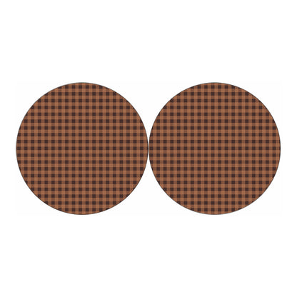 Dark Brown Check Pattern Print Car Coasters
