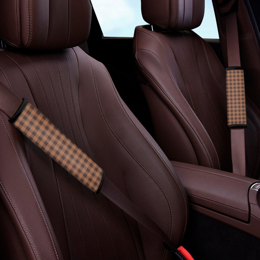 Dark Brown Check Pattern Print Car Seat Belt Covers