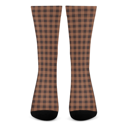 Dark Brown Check Pattern Print Crew Socks