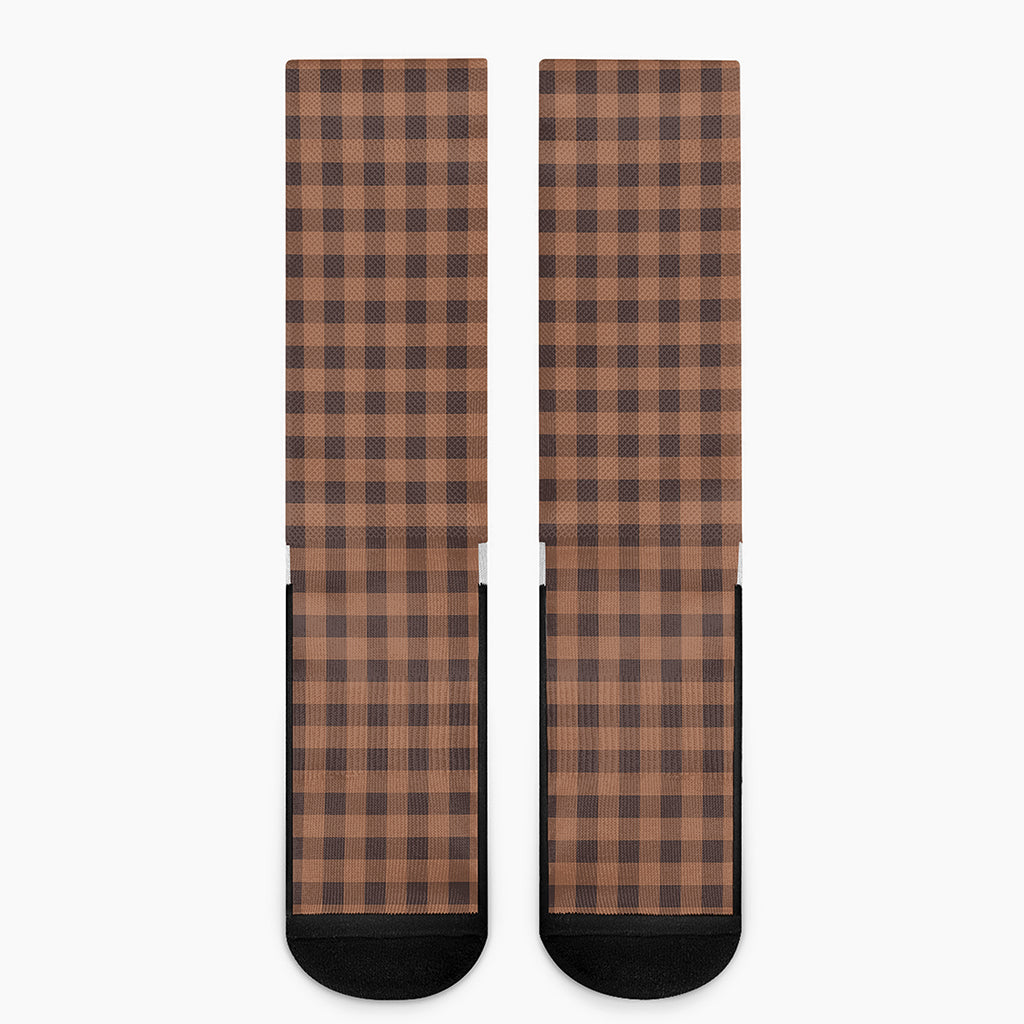 Dark Brown Check Pattern Print Crew Socks