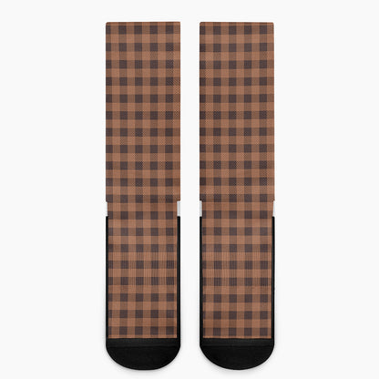 Dark Brown Check Pattern Print Crew Socks