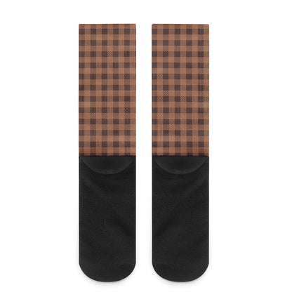 Dark Brown Check Pattern Print Crew Socks