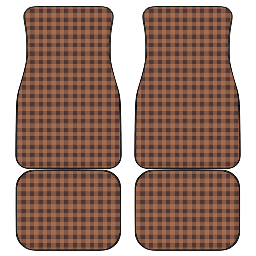 Dark Brown Check Pattern Print Front and Back Car Floor Mats