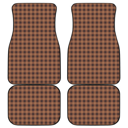 Dark Brown Check Pattern Print Front and Back Car Floor Mats