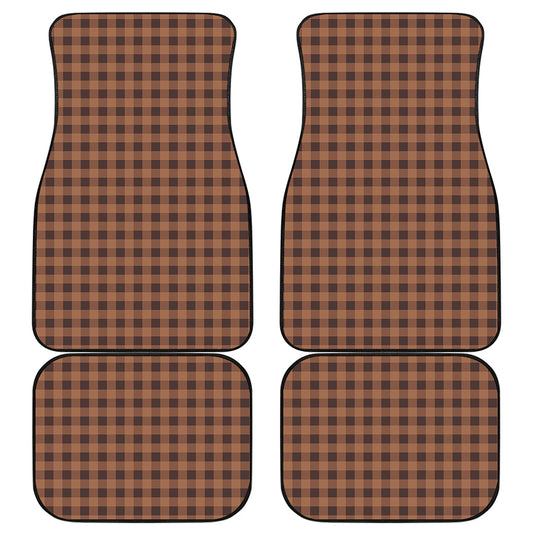 Dark Brown Check Pattern Print Front and Back Car Floor Mats