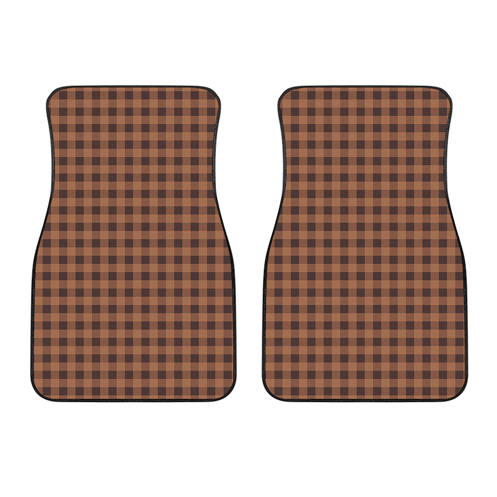 Dark Brown Check Pattern Print Front Car Floor Mats