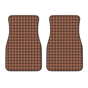 Dark Brown Check Pattern Print Front Car Floor Mats