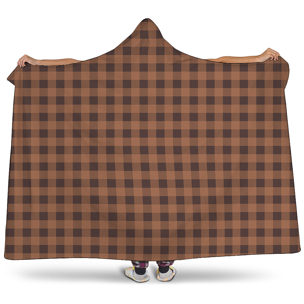 Dark Brown Check Pattern Print Hooded Blanket