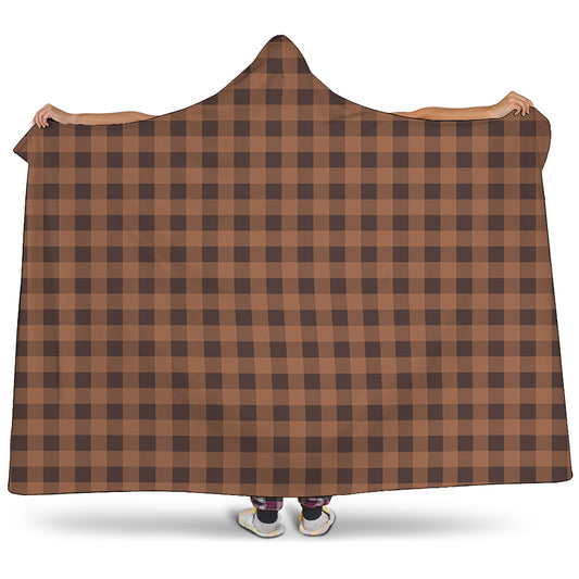 Dark Brown Check Pattern Print Hooded Blanket