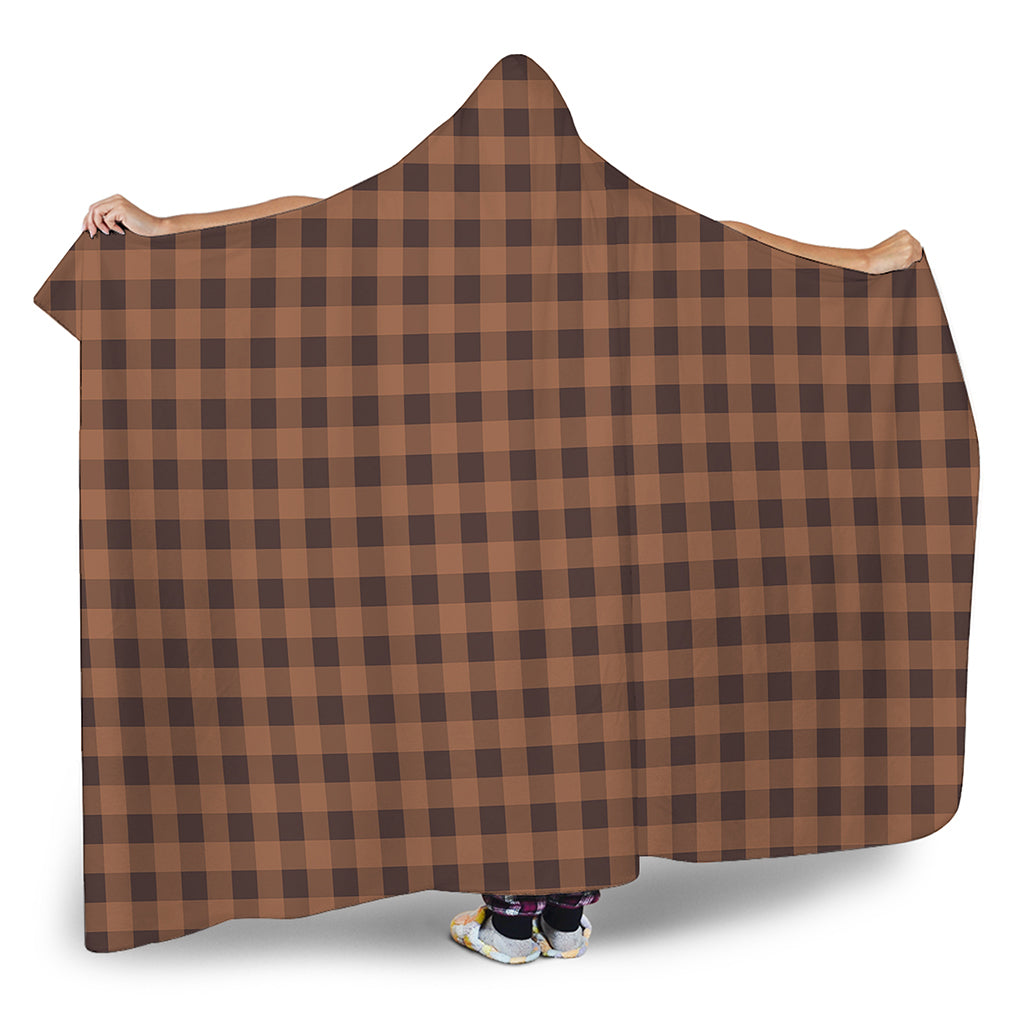 Dark Brown Check Pattern Print Hooded Blanket